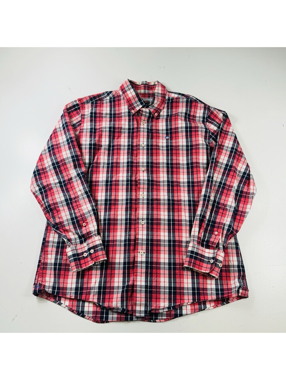 Southern Tide Button Down Shirt Long Sleeve Pink Black Plaid Mens Size Large